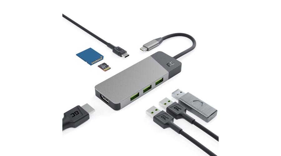 Green Cell adaptér HUB GC Connect 7v1 (3xUSB-A 3.1 HDMI 4K 60Hz USB-C PD 85W) pre Apple MacBook M1/M2, Lenovo X1, Asus ZenBook, Dell XPS