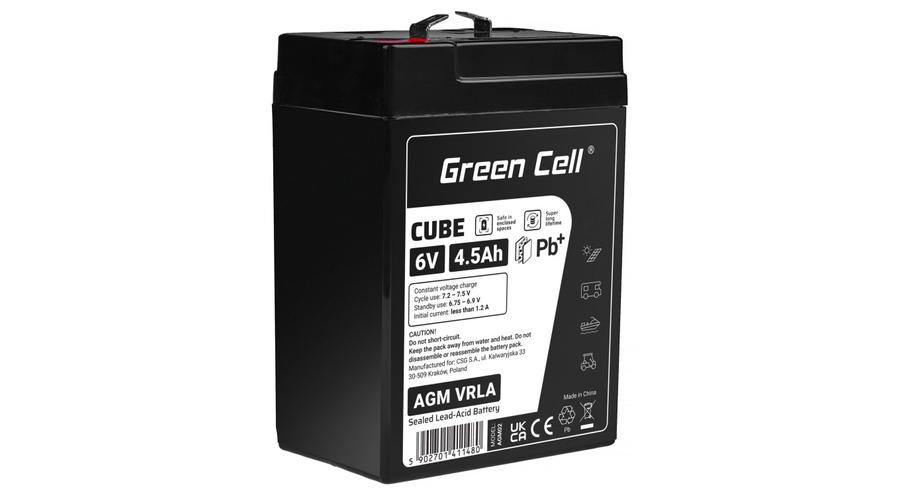Green Cell CUBE AGM batéria IP54 6V 4,5Ah VRLA Gel hlboký cyklus, skúter, kosačka, loď, traktor