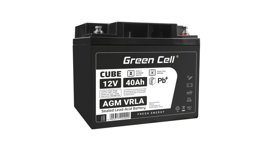 Green Cell CUBE AGM batéria IP54 12V 40Ah VRLA Gel hlboký cyklus, skúter, kosačka, loď, traktor