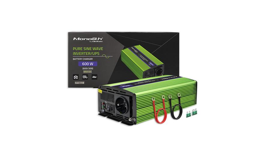 Invertorový monolit Qoltec Pure Sine Wave | Nabíjačka batérií | UPS | 300W | 600W | 12V - 230V