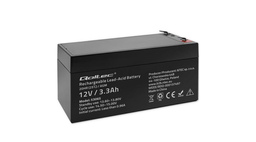 Qoltec AGM batéria  | 12V | 3.3Ah | max. 49.5A
